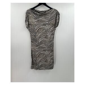 Trink Turk Silk Blend Brown & White Zebra Print Mini Sheath Dress Size Medium